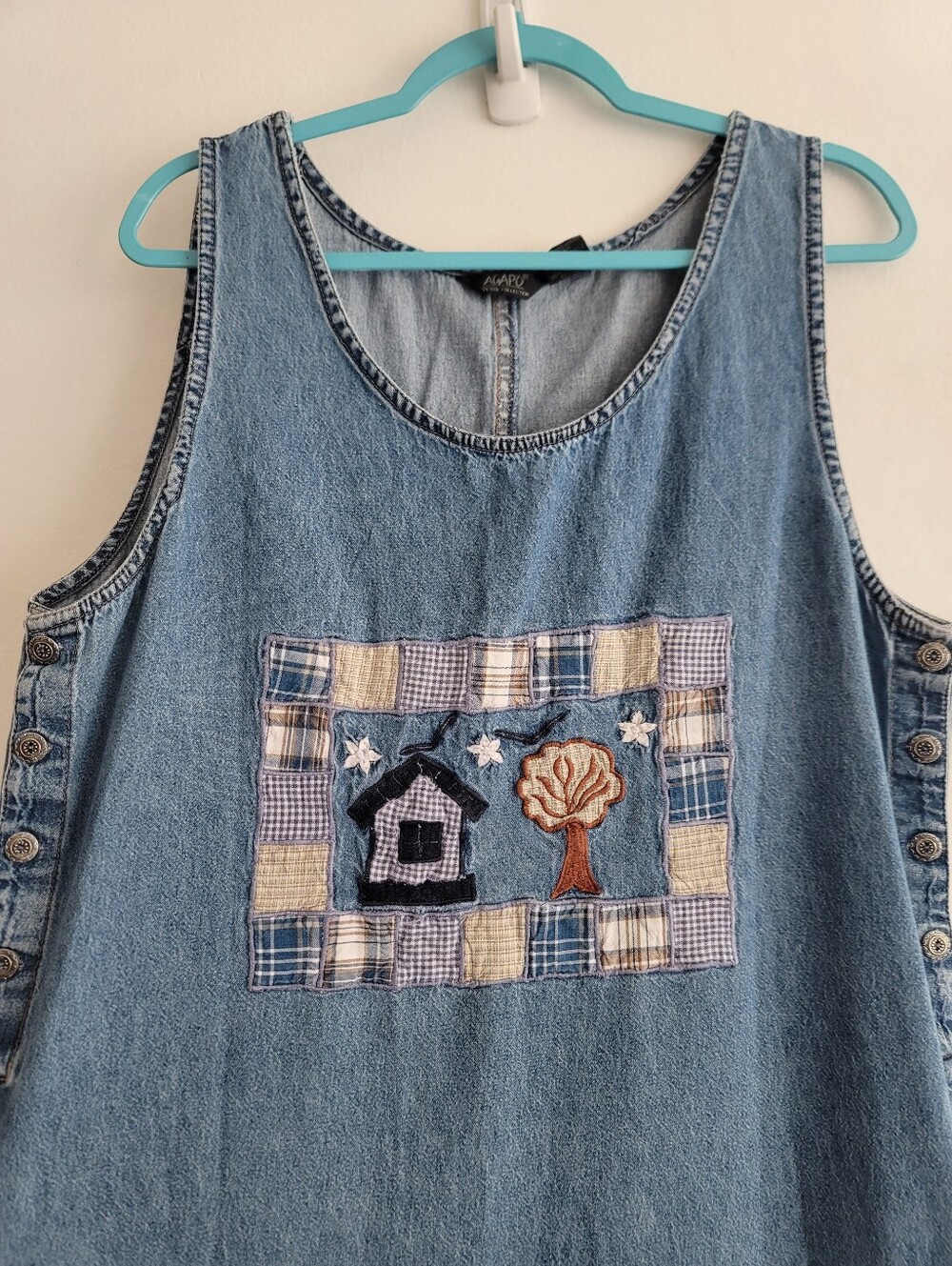 VTG Denim Jumper Dress 1X Maxi Farmhouse Country Agapo Petite Overall Sleeveless - Picture 4 of 7